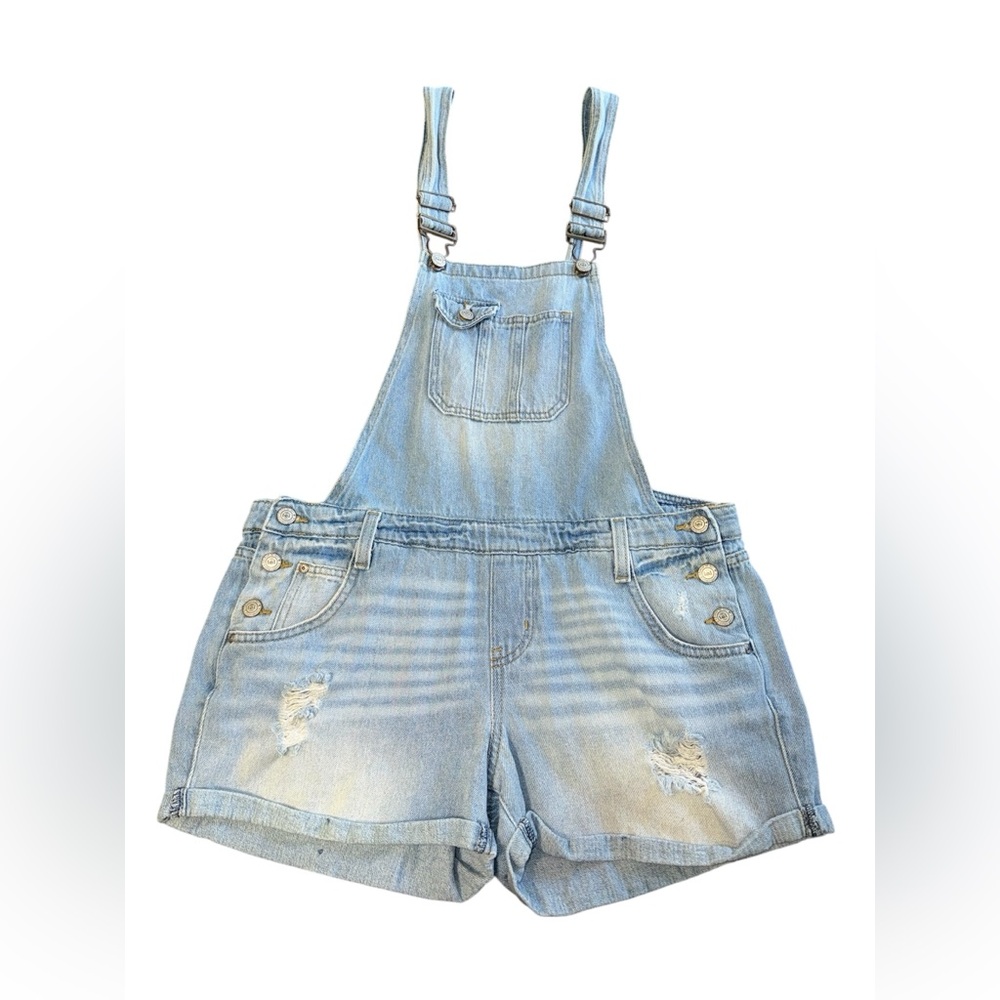 Light Wash Blue Jean Overall Shorts l.e.i Junior Size Large Like New